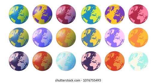 Globes with and withour gradient in different, vibrant colors.