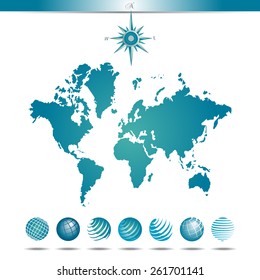 Globes with World Map and Compass