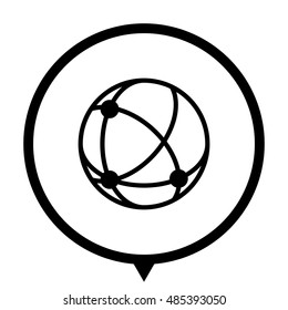 globe;social network - black vector  icon; map pointer