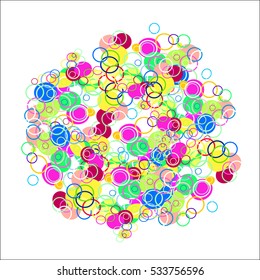 Globs and circles of bright colors on a white background. Vector element for design. 