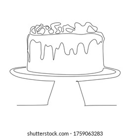 Globs of cookies dough on baked of sweet cake. Continuous one line drawing art vector illustration