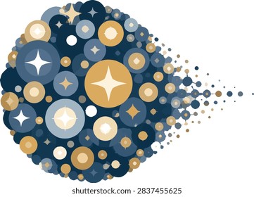 globular cluster side profile facing right, complete motif, astronomical vector illustration