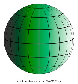 Globus 3D earth grid, the effect of illumination by the sun, vector green planet, model of the earth, the Meridian and parallel