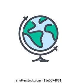 Globus color line icon. Study planet stand vector outline colorful sign.