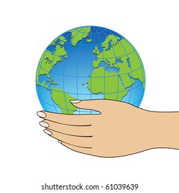 Globus in hand. Vector.