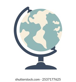 Globus isolated on white background. School globe on black stand. Hand drawn learning icon. School equipment. Knowledge concept. Vecto flat illustration