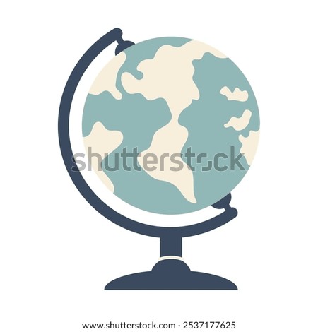 Globus isolated on white background. School globe on black stand. Hand drawn learning icon. School equipment. Knowledge concept. Vecto flat illustration