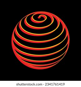 Globus linear sign. 3D Extruded Yellow Icon with Red Sides a Black background. Illustration.