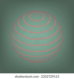 Globus linear sign. Apricot Icon with Brick Red parquet floor graphic pattern on a Ebony background. Feldgrau. Green. Illustration.