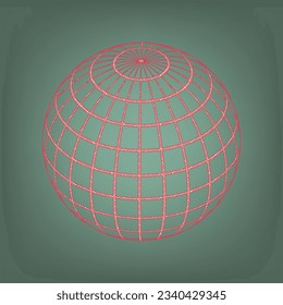 Globus linear sign. Apricot Icon with Brick Red parquet floor graphic pattern on a Ebony background. Feldgrau. Green. Illustration.