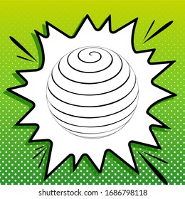 Globus linear sign. Black Icon on white popart Splash at green background with white spots. Illustration.