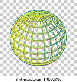 Globus linear sign. Blue to green gradient Icon with Four Roughen Contours on stylish transparent Background. Illustration.