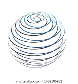 Globus linear sign. Blue icon with gold contour with dark gray shadow at white background. Illustration.
