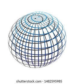 Globus linear sign. Blue icon with gold contour with dark gray shadow at white background. Illustration.