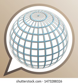 Globus linear sign. Bright cerulean icon in white speech balloon at pale taupe background. Illustration.