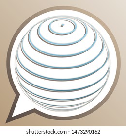 Globus linear sign. Bright cerulean icon in white speech balloon at pale taupe background. Illustration.