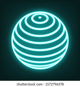 Globus linear sign. Cyan neon icon in the dark. Bluring. Luminescence. Illustration.