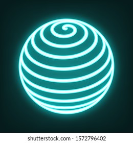 Globus linear sign. Cyan neon icon in the dark. Bluring. Luminescence. Illustration.