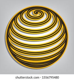 Globus linear sign. Flat orange icon with overlapping linear black icon with gray shadow at whitish background. Illustration.
