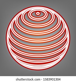 Globus linear sign. Flat red icon with linear white icon with gray shadow at grayish background. Illustration.