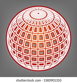 Globus linear sign. Flat red icon with linear white icon with gray shadow at grayish background. Illustration.