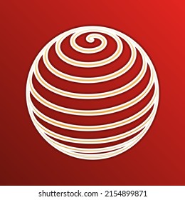 Globus linear sign. Golden gradient Icon with contours on redish Background. Illustration.