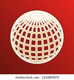 Globus linear sign. Golden gradient Icon with contours on redish Background. Illustration.