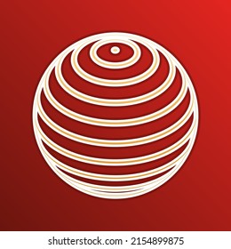 Globus linear sign. Golden gradient Icon with contours on redish Background. Illustration.