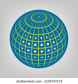 Globus linear sign. Icon in colors of Ukraine flag (yellow, blue) at gray Background. Illustration.