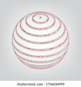 Globus linear sign. Red gradient scribble Icon with artistic contour gray String on light gray Background. Illustration.