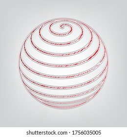 Globus linear sign. Red gradient scribble Icon with artistic contour gray String on light gray Background. Illustration.