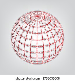 Globus linear sign. Red gradient scribble Icon with artistic contour gray String on light gray Background. Illustration.