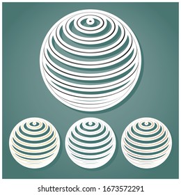 Globus linear sign. Set of metallic Icons with gray, gold, silver and bronze gradient with white contour and shadow at viridan background. Illustration.