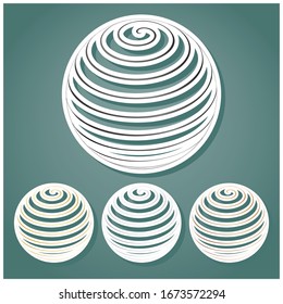 Globus linear sign. Set of metallic Icons with gray, gold, silver and bronze gradient with white contour and shadow at viridan background. Illustration.