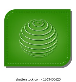 Globus linear sign. Silver gradient line icon with dark green shadow at ecological patched green leaf. Illustration.