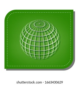 Globus linear sign. Silver gradient line icon with dark green shadow at ecological patched green leaf. Illustration.