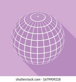 Globus linear sign. White Icon with long shadow at purple background. Illustration.