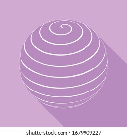 Globus linear sign. White Icon with long shadow at purple background. Illustration.