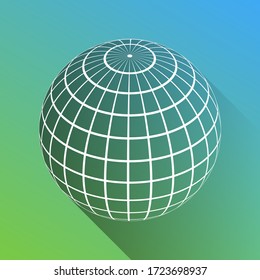 Globus linear sign. White Icon with gray dropped limitless shadow on green to blue background. Illustration.