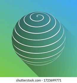 Globus linear sign. White Icon with gray dropped limitless shadow on green to blue background. Illustration.