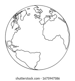 Globus planet earth with the continents of Atlantic, America, Africa from black contour curves lines on white background. Vector illustration.
