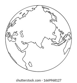 Globus planet earth with the continents of Eurasia, Africa and Australia from black contour curves lines on white background. Vector illustration.