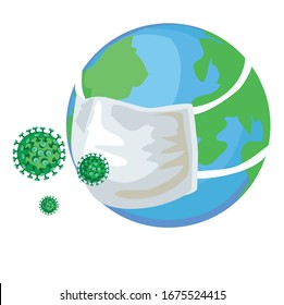 globus planet earth with coronavirus covid with face mask virus respirator on white background 2020