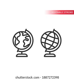 Globus thin line vector icon. Planet earth globe with continents outline symbol.