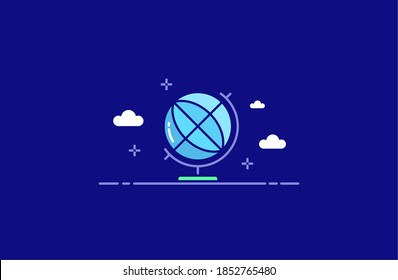 Globus, travel around the world icons illustration in flat line style. Design concept of vector illustration isolated on dark background for website and mobile