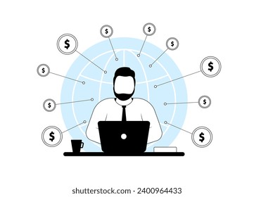 Glocalization - adapting market trade to local customers, blending global and local considerations. Customized products for diverse cultures. International business management concept illustration