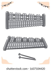 Glockenspiel isolated on white. Vector illustration.	