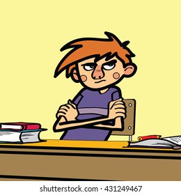 Gloomy boy schoolboy angry