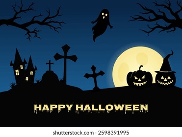 Gloomy card with black silhouettes for Halloween day