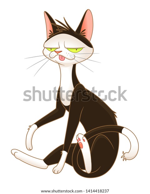 Gloomy Cartoon Cat On White Background のベクター画像素材 ロイヤリティフリー